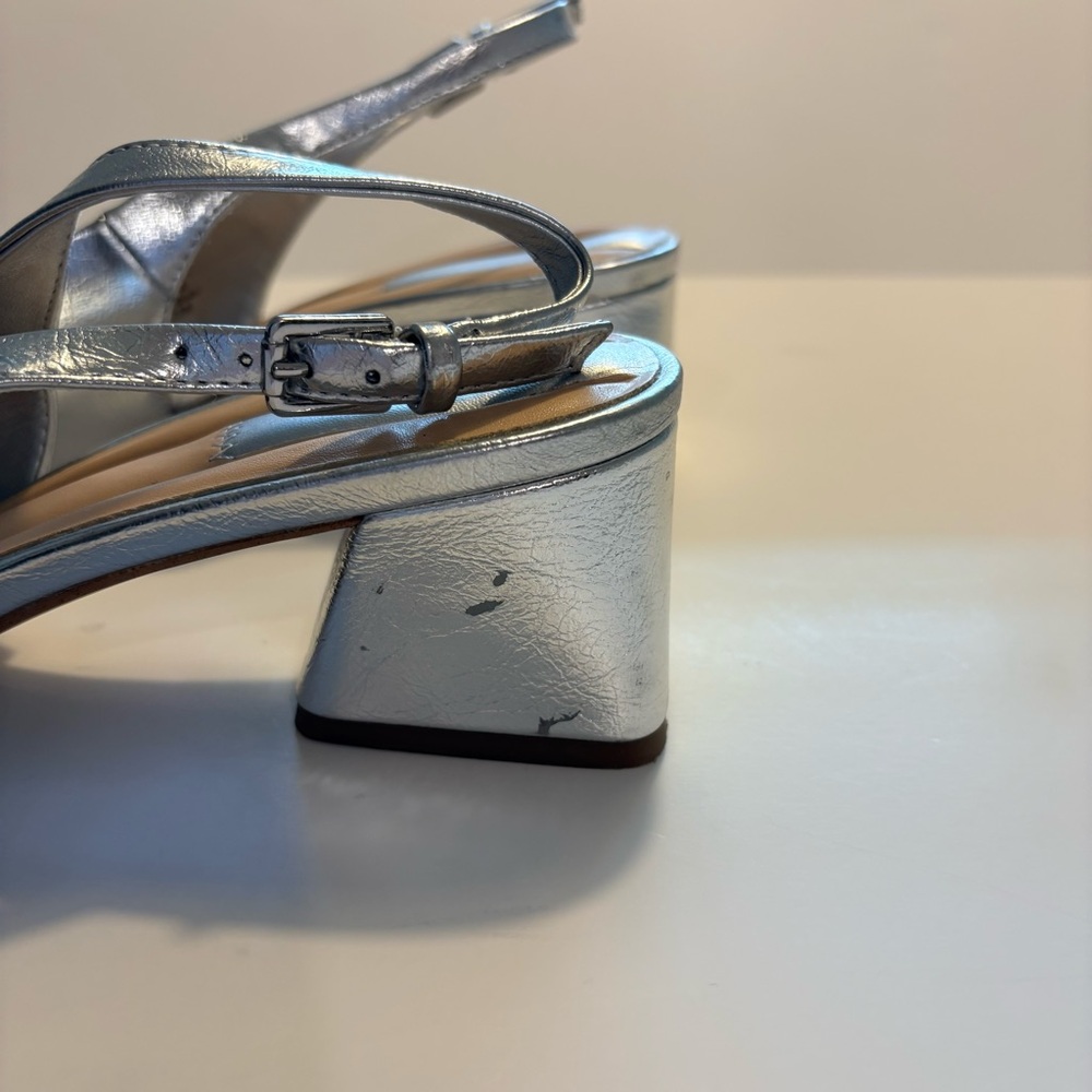 Franco Sarto Metallic Silver Pointed-Toe Slingback Heels Size 11 M - Picture 5 of 9